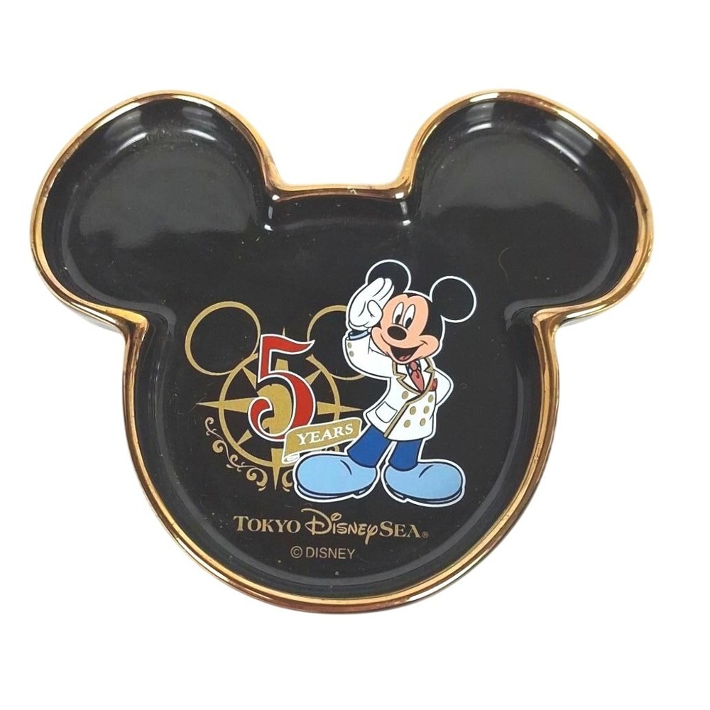Tokyo DisneySea 5th Anniversary Mickey Mouse Ceramic Trinket Dish Gold Trim